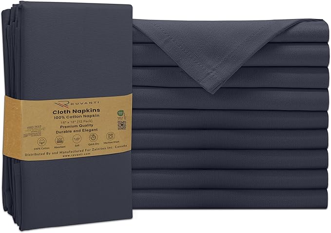 Ruvanti Cloth Napkins Set of 12, 100% Cotton High GSM 18x18 Inches Soft, Washable, Highly Durable & Absorbent, Perfect for Parties, Christmas, Thanksgiving Dinners – Ombre Blue
