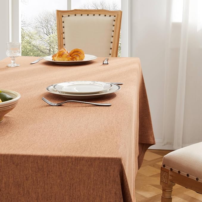 ZeeMart Basic Linen Textured Table Cloth, 60 x 84 Inch Caramel, Farmhouse Style Rust Rectangle Tablecloth, Wrinkle Resistant Washable Heavy Weight TableCloths
