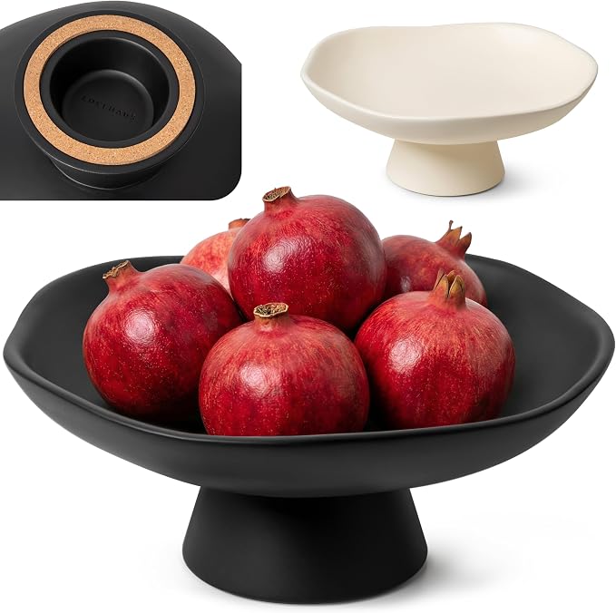 EDELHAUS Modern Concrete Fruit Bowl for Kitchen Counter – Decorative Pedestal Bowl, 11.2” Wide Minimalist Fruit Tray for Home Décor, Table Decor, Entryway Key Bowl