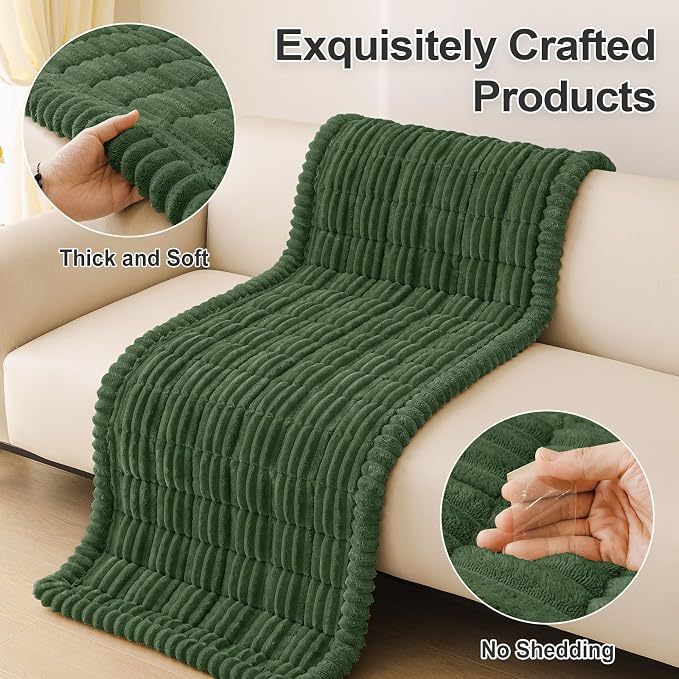 hyha Couch Cover for Dogs Washable, Non Slip Thick Flannel Sofa Protector, Pet Friendly Plush Furniture Cover for Sectional Sofa & Loveseat (Dark Green, 35.4" x 88")