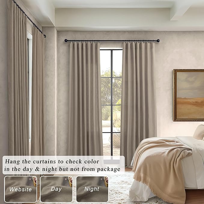 Pitalk 102 Inch Long Curtains Back Tab Linen Curtains for Living Room Bedroom 2 Panels Tan Brown Burlywood Taupe Curtain Light Filtering Privacy 102 Inch Pleated Curtain for Sliding Door Rod Pocket