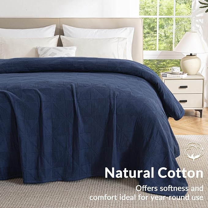 Exclusivo Mezcla 100% Cotton Muslin Blanket for Bed, Queen Size 4-Layer Moisture-Wicking and Breathable Ultra Soft Gauze Blanket for Spring Summer, 90"x90", Navy Blue