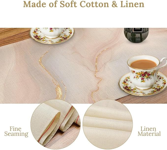 Marble Table Runner, Fantastic Soft Pink Gold Textured Art Table Runner for Kitchen Dining Cafe Party Wedding Birthday Decor, 13x60 Inch