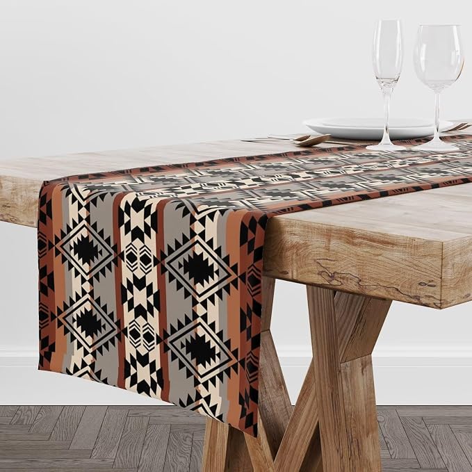 Aztec Southwest Table Runner,Ethnic Style Design Geometric Table Runners Table Setting Decor for Garden Farmhouse Wedding Party Holiday Dinner Home 13x70 Inch