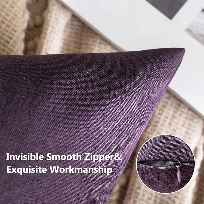 MIULEE Pack of 2 Decorative Outdoor Solid Waterproof Throw Pillow Covers Faux Linen Garden Farmhouse Cushion Cases for Patio Tent Balcony Couch Sofa 18x18 Inch Purple