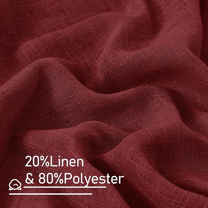 LAMIT Burgundy Red Semi Sheer Linen Curtains 45 Inches Long, Light Filtering Panels Bronze Grommet Christmas Decor Drapes for Bedroom/Window/Farmhouse, 2 Panels, 52 x 45 Inch