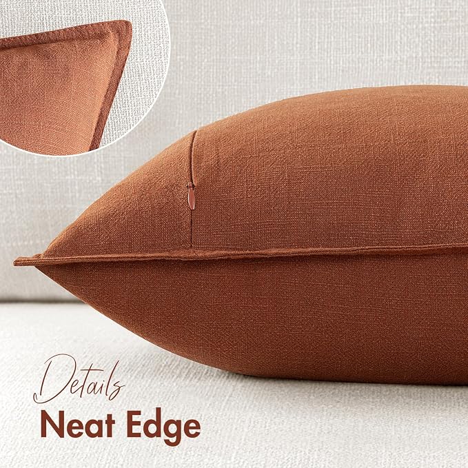 26x26 Inch Set of 2 Decorative Linen Solid Throw Pillow Covers Boho Accent Farmhouse Couch Pillowcases Modern Netural Euro Home Decor for Couch Sofa Living Room Bed,Rust