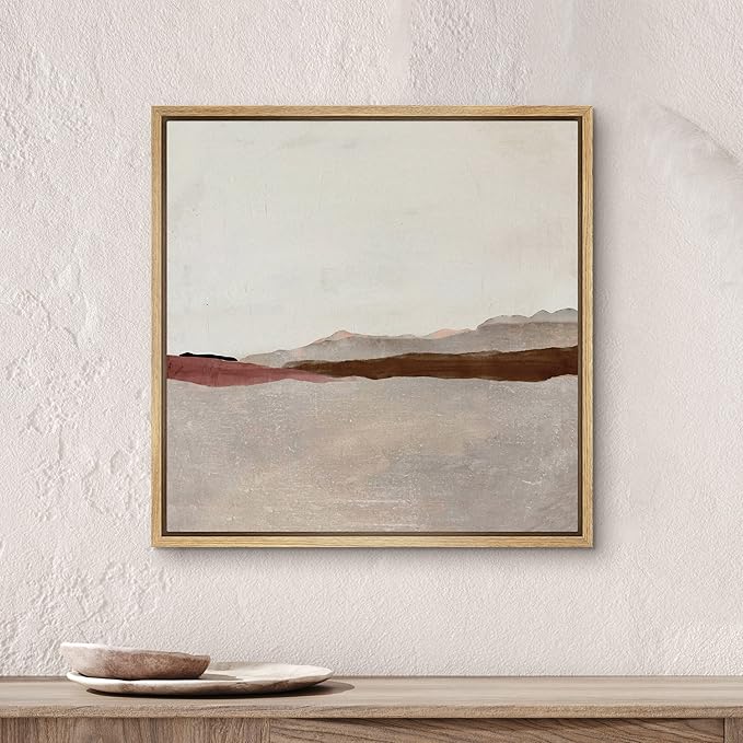 SIGNWIN Framed Canvas Print Wall Art Duotone Tan Brown Pastel Landscape Abstract Shapes Illustration Modern Art Decorative Nordic Minimal Calm/Zen for Living Room, Bedroom, Office - 24"x24" Natural
