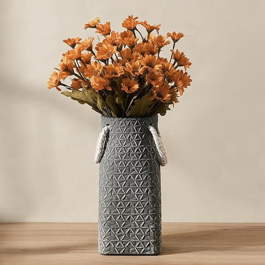 Vaseking Elegant Petite Vase, 8.66 inch Ceramic Modern Minimalism Geometric Texture Purse Vase with Hanging Rope, Creative Tote Bag Vases for Home Decor, Living Room, Wedding, Bookshelf Decor, Gray
