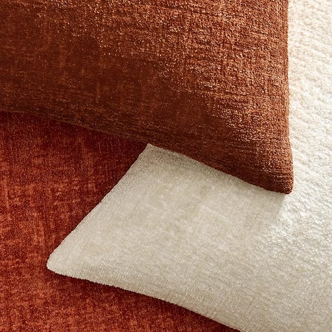 MIULEE Decorative Throw Pillow Covers 12x20 Pack of 2 Orange Couch Pillow Covers Fall Soft Cozy Textured Chenille Pillowcases for Home Decor Sofa Living Room Cushion Bedroom