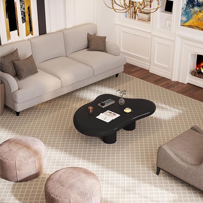 46.06" Black Large Cloud Coffee Table, Modern Round Edge Coffee Table with 4 Sturdy Support Legs and 2.67" Thick Tabletop,Easy Match for Living Room, Bedroom, Balcony,Patio