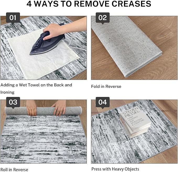 Lansny Modern Abstract Runners for Hallways 2x8, Washable Runner Rug Non-Slip Indoor Soft Thin Hallway Runner Rugs, Print Faux Wool Kitchen Runners Floor Carpet for Entryway Bedroom, Black Grey White