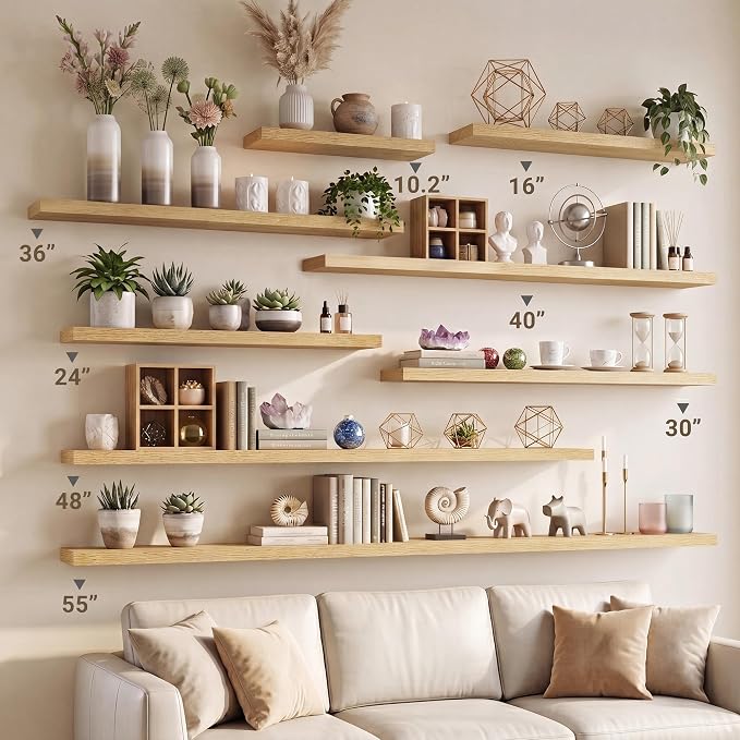 Vivelove 10" Deep Floating Shelves with Invisible Brackets, 40" Wall Shelves for Bathroom Bedroom Kitchen Living Room Laundry Room, Modern Rustic Shelves for Home Decor, 40"x10.2"x1.5", Set of 2, Oak