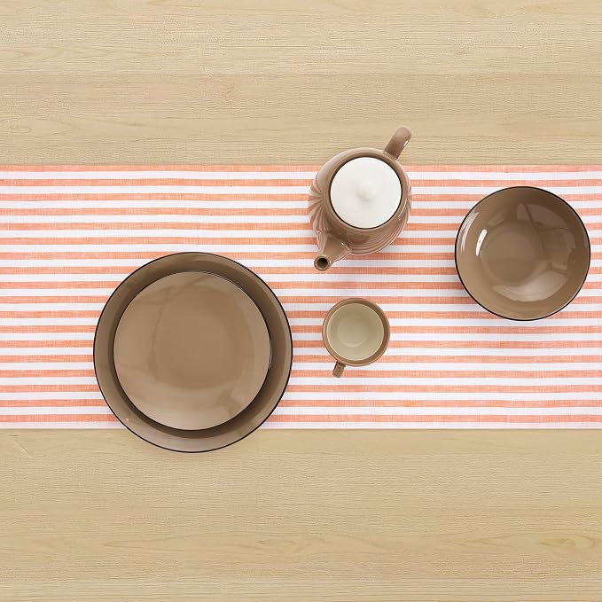 Solino Home Striped Linen Table Runner 90 Inches Long - Amalfi Stripe 100% Pure Linen Orange and White Dining Table Runner 14 x 90 Inch for Summer
