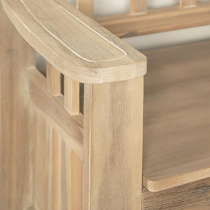 Linon Frankie Natural Wood Washed Storage Bench