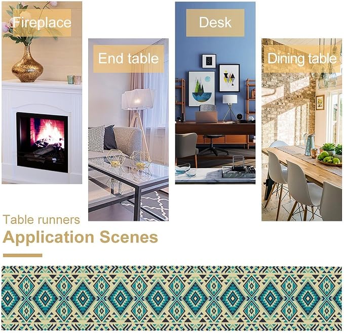 Aztec Table Runner, Southwest Geometric Native Navajo Abstract Tribal Triangle Pattern Vintage Country Style Dinner Runner for Home Kitchen Dining Table 13x60 Inch