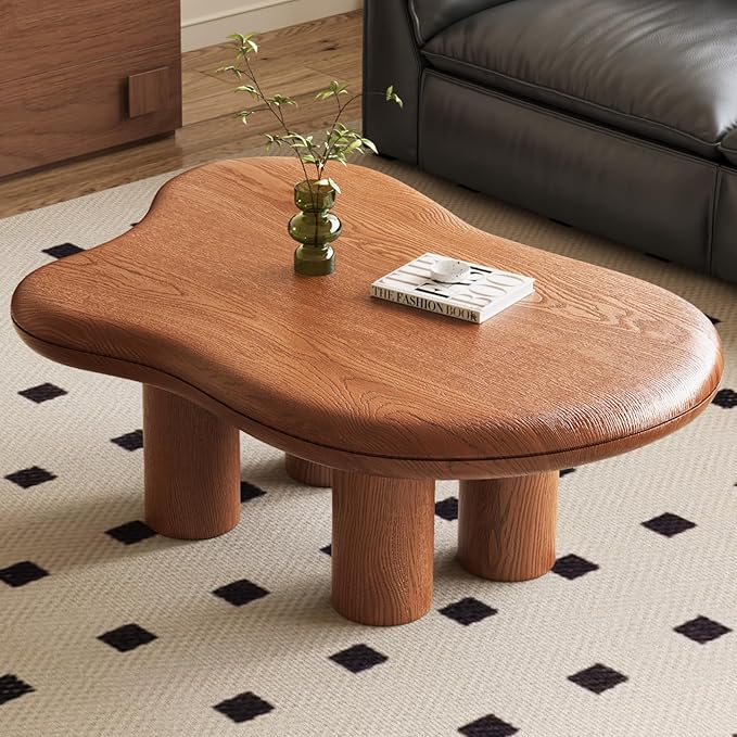 Guyii Cloud-Shaped Coffee Table, Modern Sofa Table with 4 Legs, Walnut Finish Center Table, Small Irregular Tea Table for Living Room, Bedroom, Easy Assembly