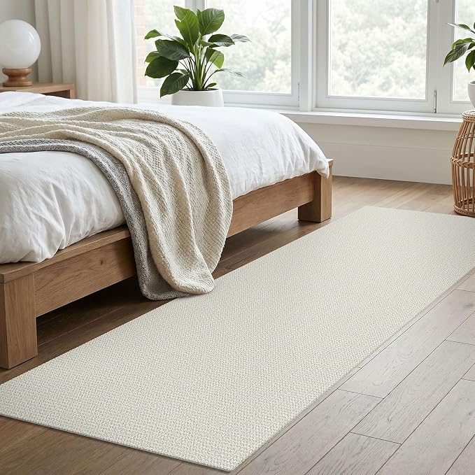 EARTHALL Washable Runner Rug 2x7 Ft Non Slip Runners for Hallways Cotton Rubber Backed Kitchen Runner Braided Indoor Floor Carpet Runners for Entryway, Hallway, Kitchen, Bedroom, Cream/Grayish