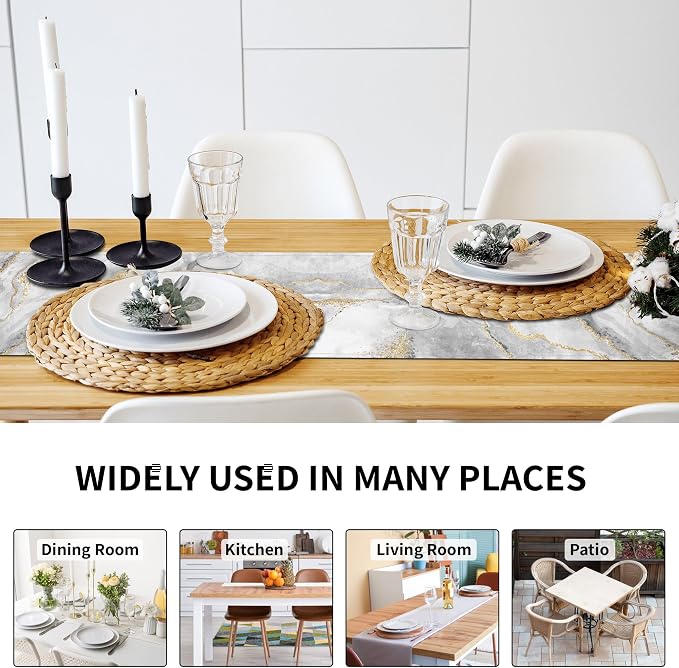 Marble Table Runner 13x71 Inch Gold Grey Table Dresser Runners Modern Table Decorations Coffee Table Runner for Home Kitchen Dining Room (Grey & Gold71)