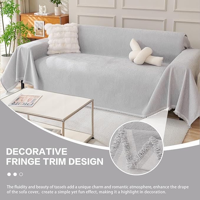 DREAMINGO Sofa Covers Washable Thick Chenille Couch Cover for 3 Cushion Couch Sofa Multi-Use Couch Cover Blanket Modern Pet Furniture Protector Sectional Couch Slipcover 91"x150", Light Grey
