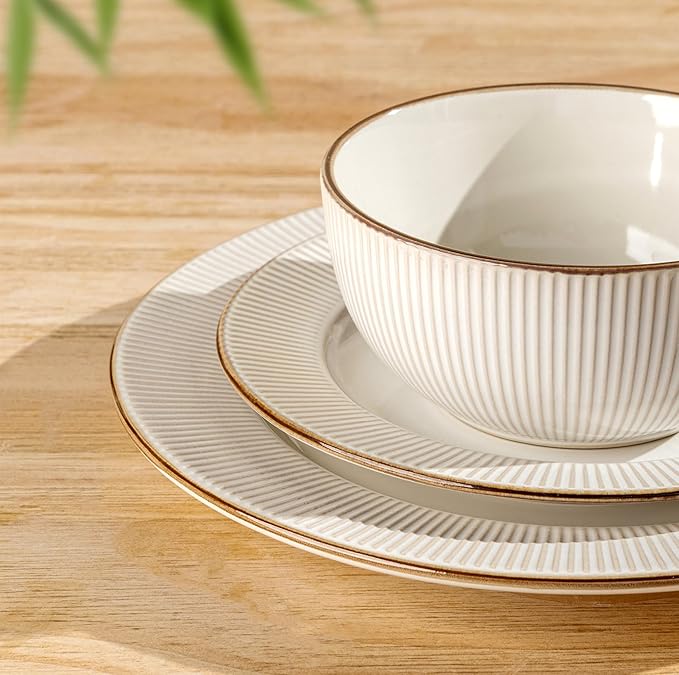 GBHOME Ceramic Dinnerware Sets, 24 pcs Embossed Elegant Stoneware Plates and Bowls Sets, Housewarming Wedding Gift | Dishwasher & Microwave Safe | Dishes Set Service for 8