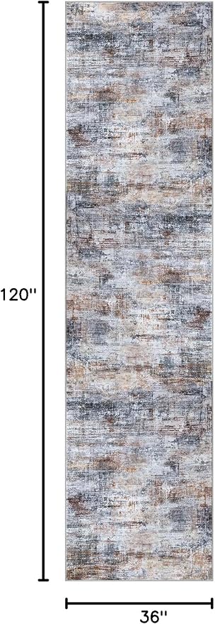 IOHOUZE Abstract Runner Rug 3x10 Ft Washable Runners for Hallways, Non Slip Kitchen Runner Printed Faux Wool Entryway Runner Indoor, Modern Abstract Floor Carpet for Hall Bedroom, Orange Grey
