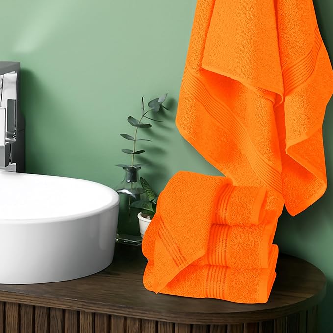 Elvana Home Ultra Soft 6 Pack Cotton Towel Set, Contains 2 Bath Towels 28x55 inch, 2 Hand Towels 16x24 inch & 2 Wash Coths 12x12 inch, Ideal for Everyday use, Compact & Lightweight - Orange
