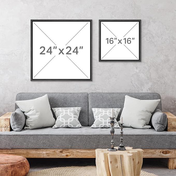 SIGNFORD Framed Canvas Print Wall Art Abstract Monochrome Gradient Neutral Tones Illustrations Modern Art Relax/Calm Warm for Living Room, Bedroom, Office - 16"x16" Black