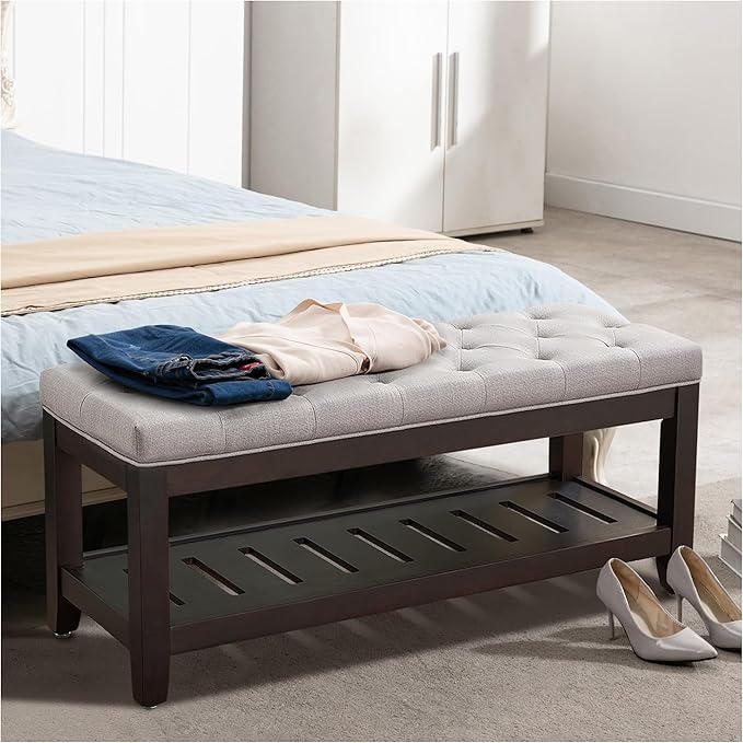 44" Entryway Bench with Shoe Storage, End of Bed Bench, Upholstered Ottoman Storage, 500 LBS Capacity for Entryway, Living Room, Hallway