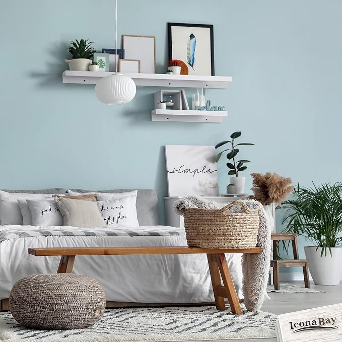 Icona Bay 24 Inch Floating Shelves for Wall - Set of 3 in Powder White - Modern Rustic Style - Wall Mounted Display Shelves - Picture Ledges