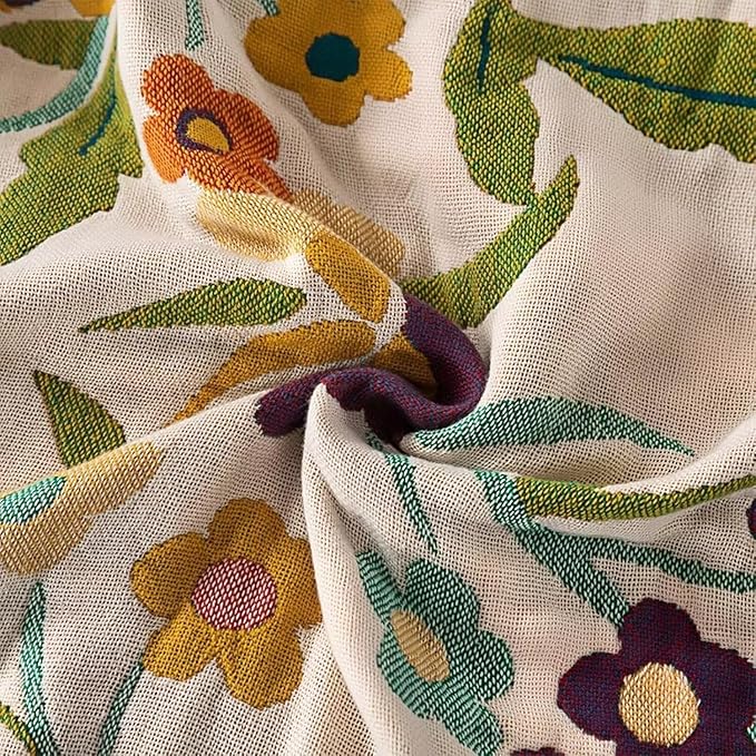 Boho Throw Blanket for Bed 100% Cotton Bohemian Blankets Ultra Soft Woven Muslin Decorative Blankets All Seasons Vintage Quilt Knitted Blanket for Sofa Chair(Beige, 90"x98")