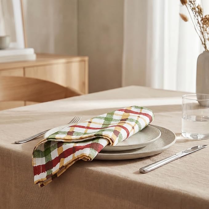 Urban Villa Cloth Napkins 100% Cotton Highly Absorbent Washable Durable Reusable Premium Dinner Napkins Ideal for Gifts for Mothers Day Hotel Farmhouse Parties - Fall Checks (20" x 20", Set of 12)