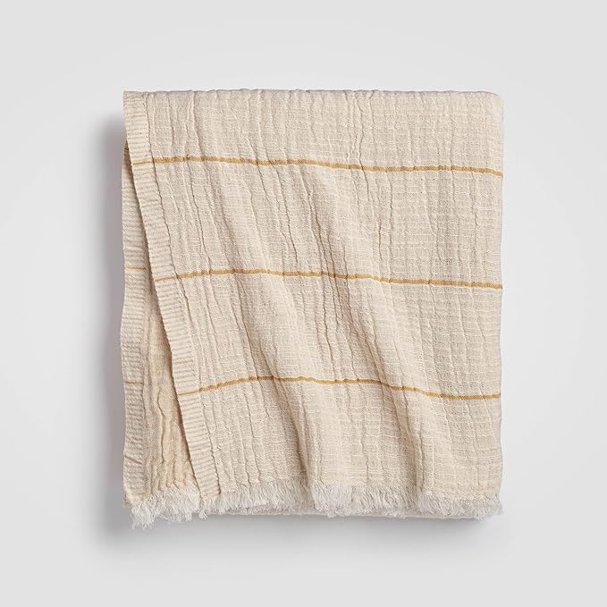 Dune Sahara Stripe Throw Blanket 55x80, Rust Beige Striped 100% Cotton Decorative Sofa and Bed Blanket, Lightweight All-Season Throw, Handwoven in India, Luxury Bedding Accent