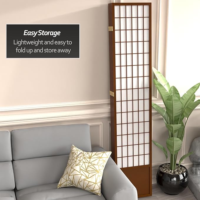 Oriental Furniture 7 ft. Tall Window Pane Shoji Screen - Walnut - 6 Panels