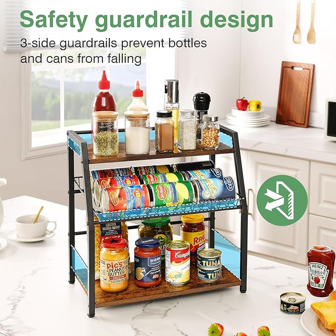 Kitchen Countertop Organizer, Snack Organizer Candy Display Stand Coffee Station Organizer, 3 Tier Wooden Counter Storage for Soda Cans Condiment Tea, for Pantry Office Bathroom, White (Black)