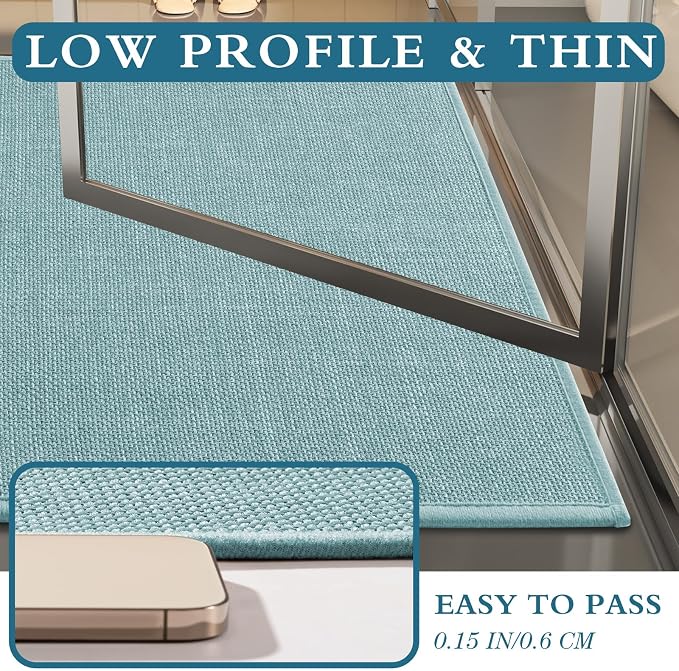 YIHOUSE Blue Bathroom Rug Sets 2 Piece, 17.5"x24"U+17"x24" Bath Mat Quick Dry, Non Slip, Easy To Clean