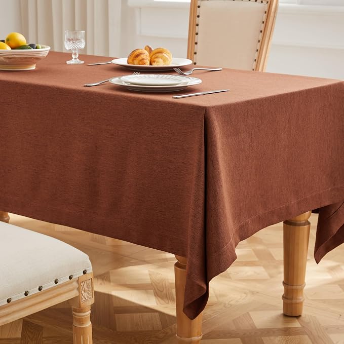 ZeeMart Basic Linen Textured Table Cloth, 52 x 52 Inch Terracota, Farmhouse Style Rust Square Tablecloth, Wrinkle Resistant Washable Heavy Weight TableCloths