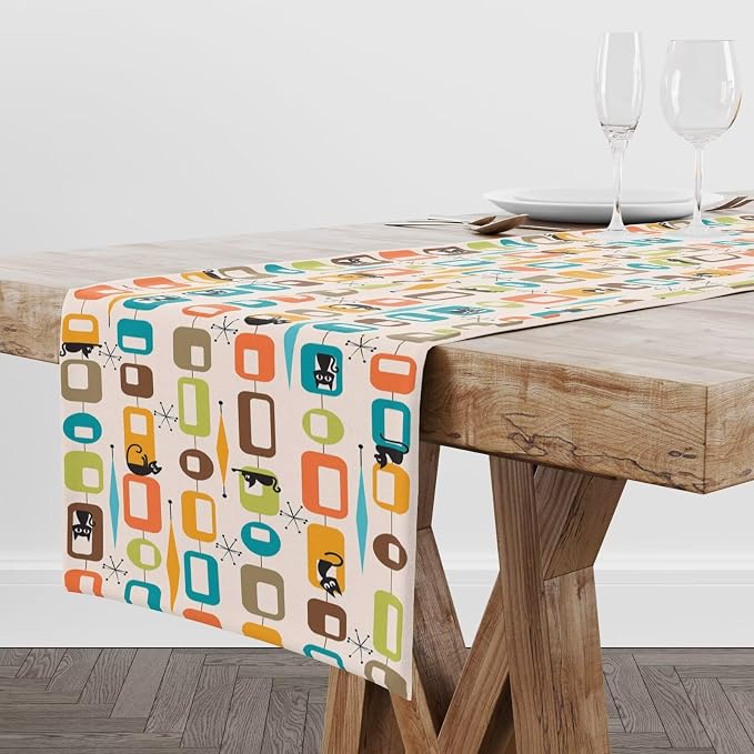 Mid Century Table Runner, Modern Atomic Pattern Absctract Geometric Retro 1950S 1960S Dinner Runner for Home Kitchen Dining Table Decoration 13x108 Inch