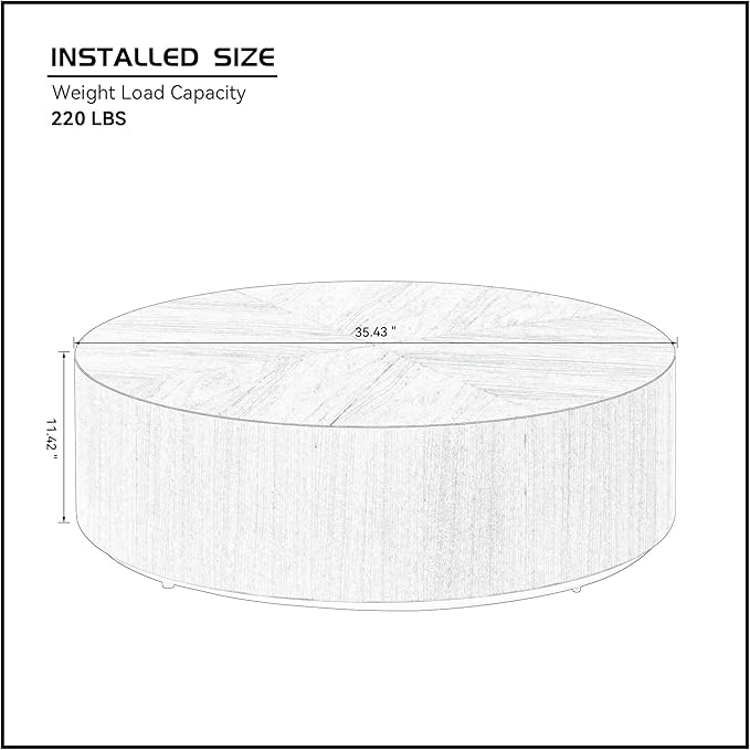 Black Round Coffee Table for Living Room Modern Drum Coffee Table Wood Circle Coffee Table Contemporary Center Table for Apartment, No Need Assembly (MDF 35.43'' - Black)