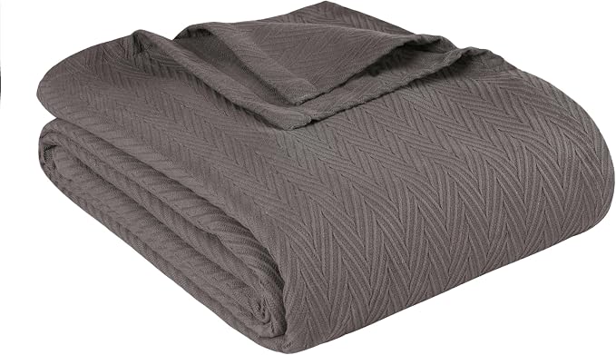 Superior Metro 100% Cotton Blanket, Perfect for Bedroom, Living Room, Couch, Picnics, Travel, Beach, or Camping, Comfy Blanket, Bedroom Decor, Essentials, Zig-Zag Cover for Bed, Full/Queen, Charcoal