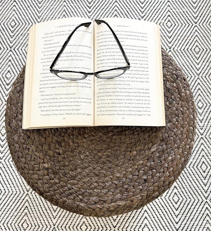 Jute Pouf Ottoman - 100% Jute Braided Footrest Pouf Hand Knitted Traditional Cord Boho Pouffe for Living Room, Bedroom, Nursery, Patio, Lounge Colorblock - Brown (18”x18”x12”)