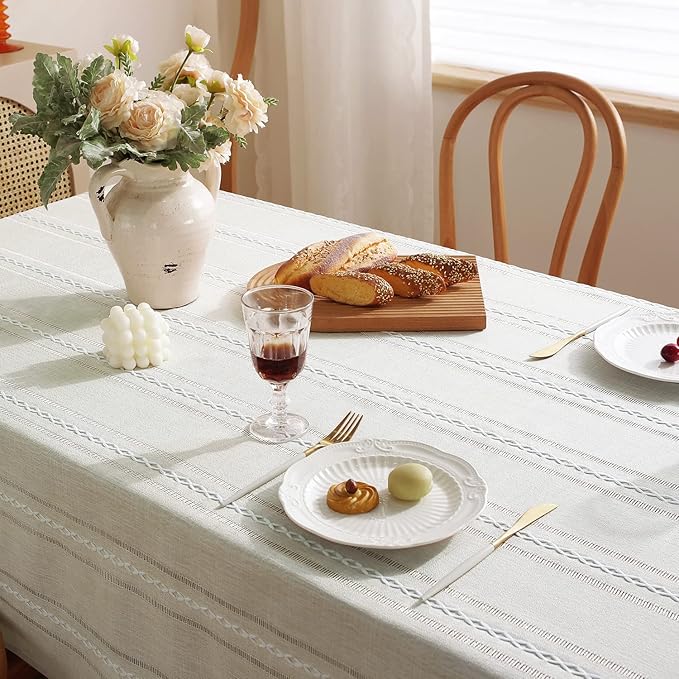 Chassic 60 x 60 inches Farmhouse Style Linen tablecloths, Wrinkle Resistant Washable Dining Room Table Cloths for Square Tables - Hemstitch Beige