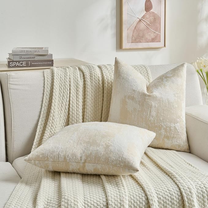 FUTEI Pack of 2 Faux Cashmere Jacquard Throw Pillow Covers 20x20 Inch Soft Marble Pattern Vintage Decorative Cushion Case Modern Farmhouse Accent for Couch Bed Living Room, Yellow White