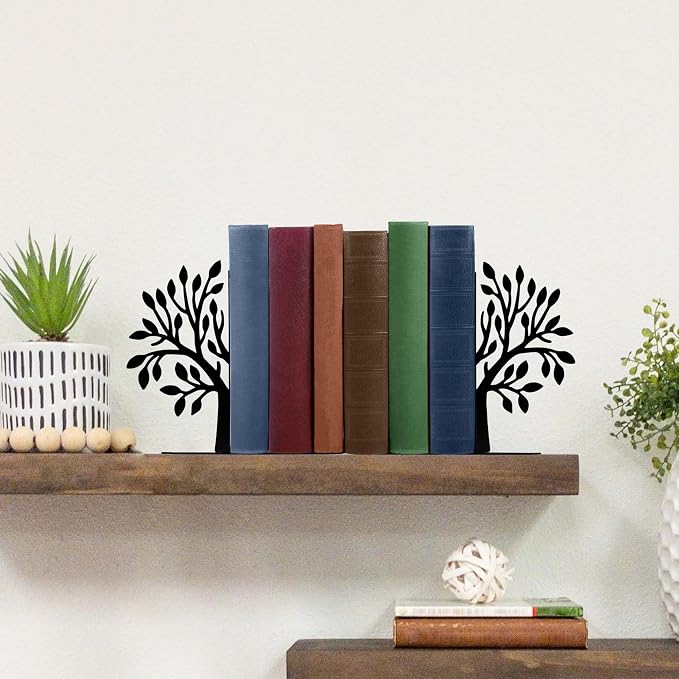 Tree of Life Bookends for Shelves - Unique Decorative Metal Book Ends with Spiritual Christian Home Decor, Novelty Book Organizers for Home Office, Bookshelf Decor and Gift Ideas