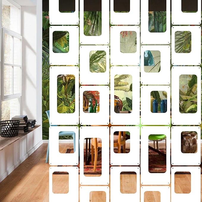 ANMINY 24 PCS Hanging Room Divider Decorative Thick Wall Privacy Screen Panels Set Modern Geometric Pattern Hollow Out Design for Bedroom Living Dining Room Kitchen Office Restaurant Decor - White