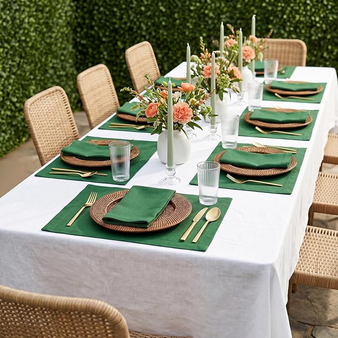 Solino Home Linen Napkins Set of 4-100% Pure Linen Pine Green Dinner Napkins Cloth 20 x 20 Inch - Fete, Handcrafted and Machine Washable