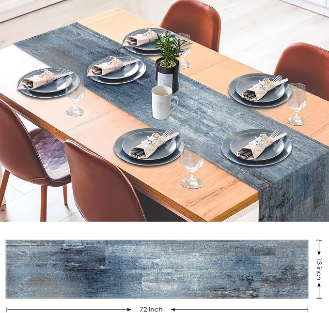 Emvency Farmhouse Style Table Runner, Abstract Art Painting Denim Blue Dining Decor for Kitchen Coffee Table Family Dinners Holiday Parties Wedding Events Decor(13x90 inch)