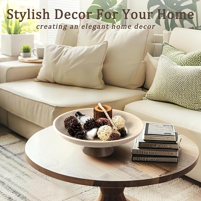YMXYJM Modern Resin Pedestal Decorative Bowl, Large Fruit Bowl for Kitchen Counter, Stylish Key Bowl for Entryway Table, Brown