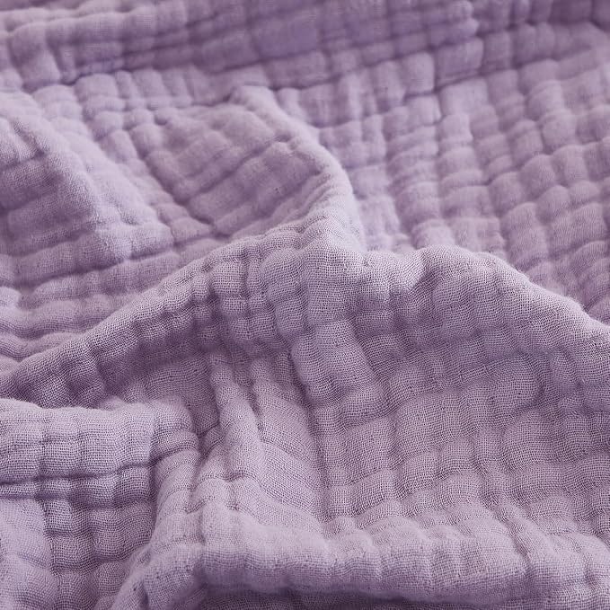 EMME Cotton Twin Blanket for Couch Soft Airy Muslin Bed Blankets Lightweight Breathable All Season Gauze, Lavender 60"x80"