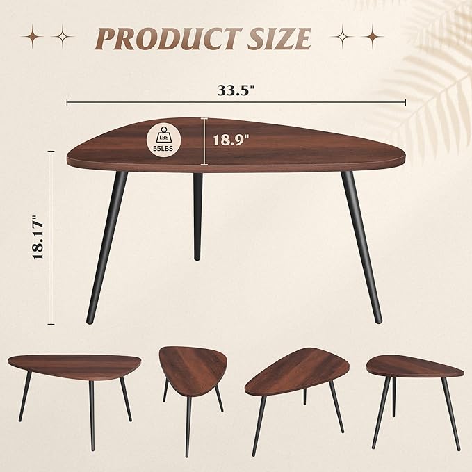 WLIVE Oval Coffee Tables, Modern Coffee Table for Living Room, Coffe Table for Small Space Home Office, Easy Assembly, 33.5" W x 18.9" D x 18.7" H, Espresso